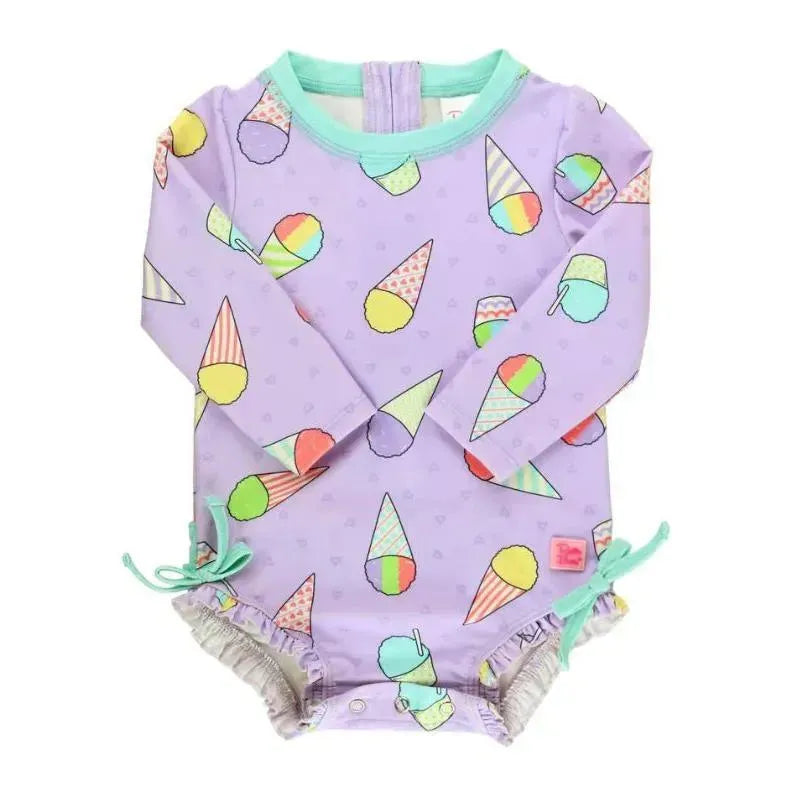 Rufflebutts - Baby Girl Snow Cones Long Sleeve One Piece Rash Guard Image 1