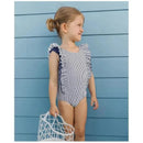 RuffleButts - Baby Girl Stripe Waterfall One Piece, Navy Image 4
