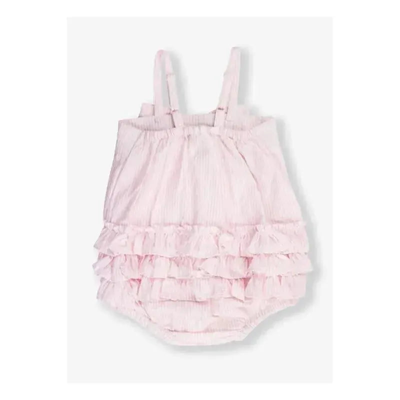 Rufflebutts - Baby Girls Pink Seersucker Bow Front Woven Bubble Romper Image 2