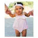Rufflebutts - Baby Girls Pink Seersucker Bow Front Woven Bubble Romper Image 4