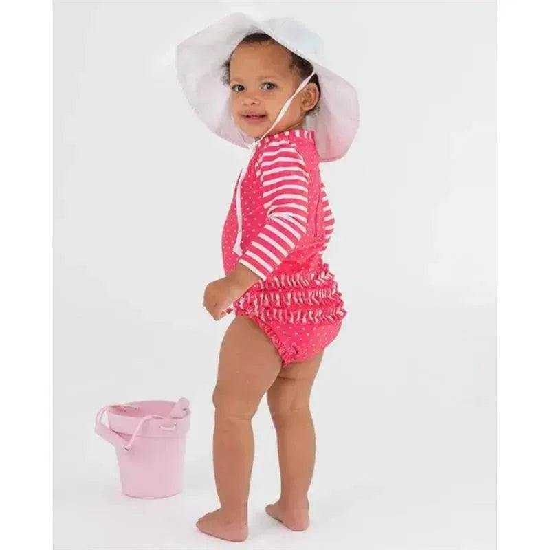 Rufflebutts - Hot Pink Heart Long Sleeve One Piece Rash Guard, Pink Image 3