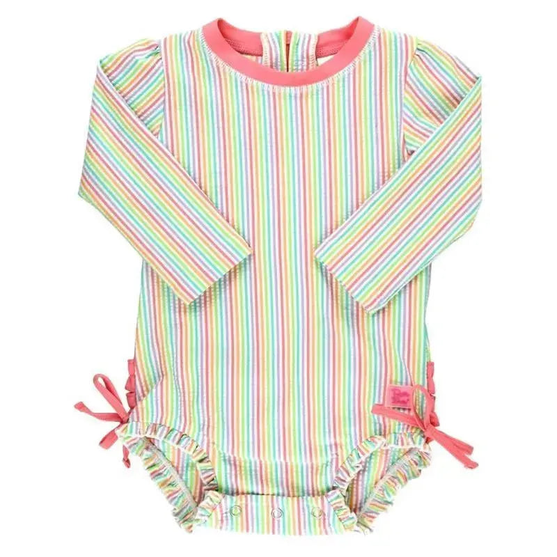 Rufflebutts - Rainbow Seersucker Long Sleeve Rash Guard  Image 1