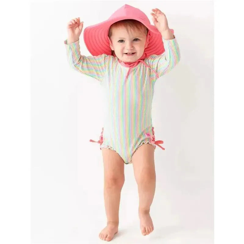 Rufflebutts - Rainbow Seersucker Long Sleeve Rash Guard  Image 3