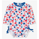 Rufflebutts - Shimmer Star-Spangled Long Sleeve One Piece Rash Guard White With Stars Image 1