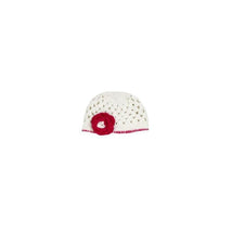 RuffleButts White Knit Hat W Pink Flower, 6-12 M Image 1