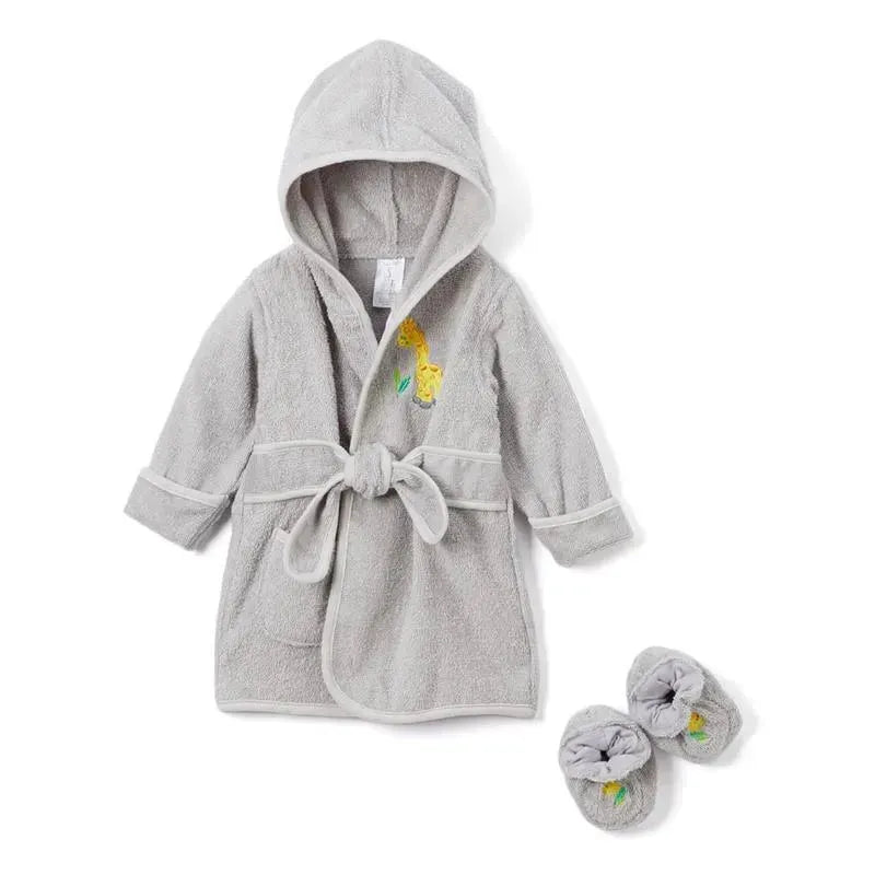 Spasilk Hooded Terry Bathrobe with Booties, Grey Giraffe (0-9M) Image 1