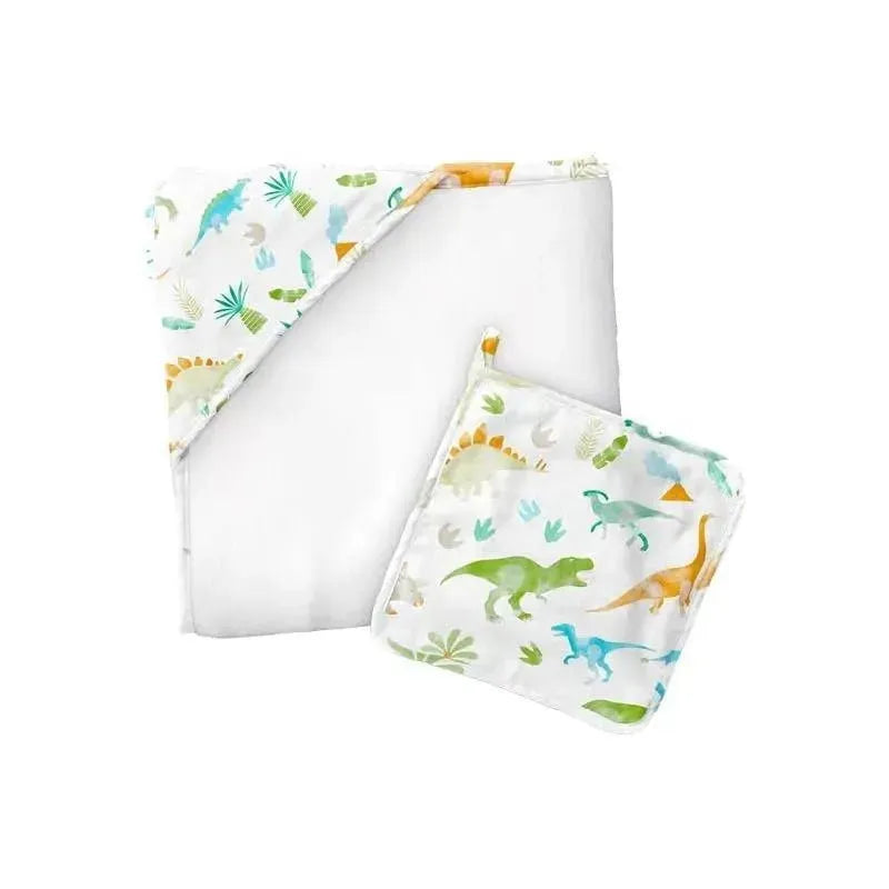 Stephen Joseph - Muslin Hooded Towel With Washcloth, Dino Image 1