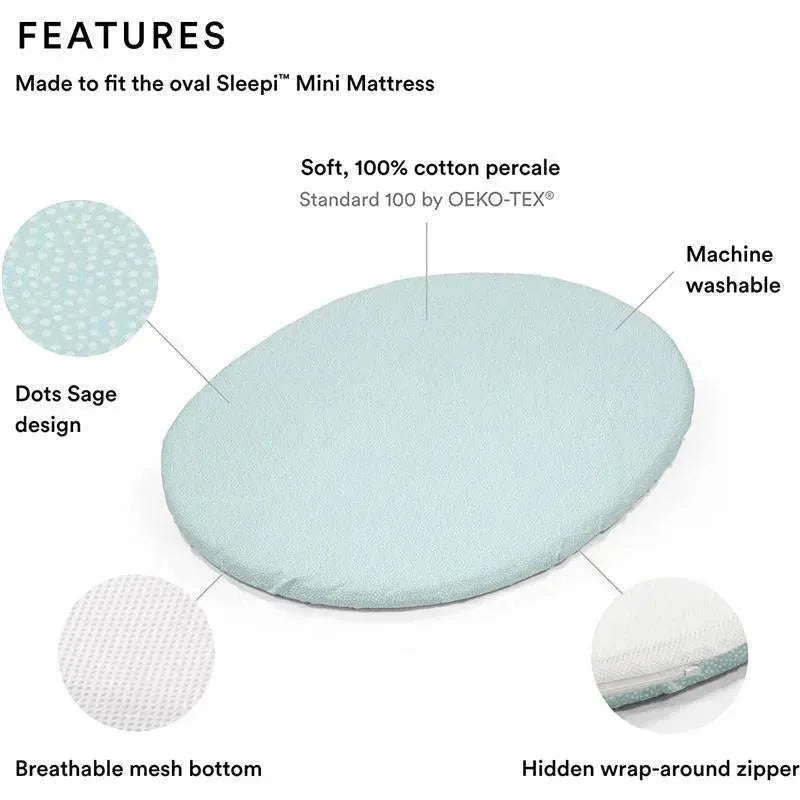 Stokke - Sleepi Mini Fitted Sheet, Dots Sage Image 2