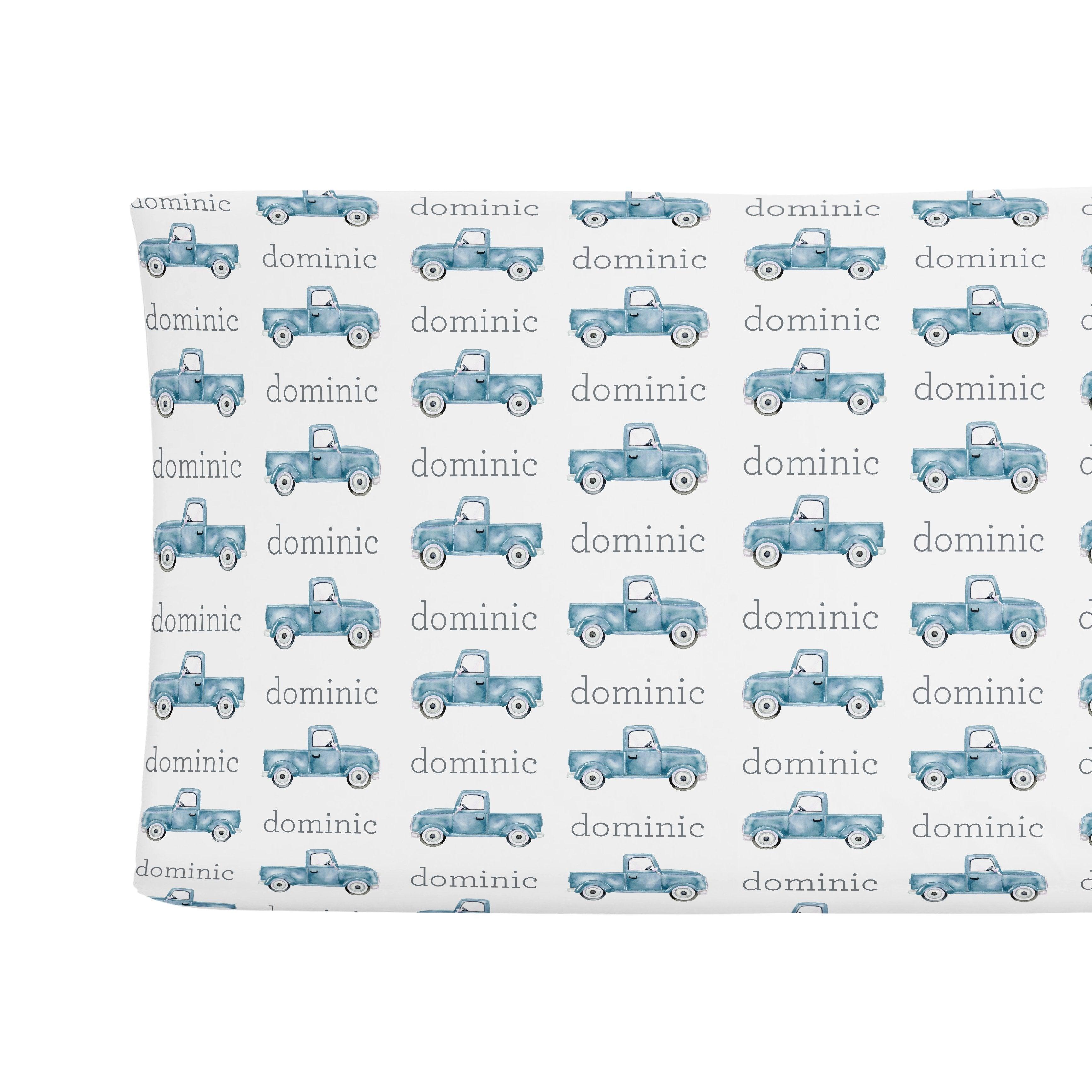 Sugar + Maple Personalized Changing Pad Cover | Truck Blue - MacroBaby