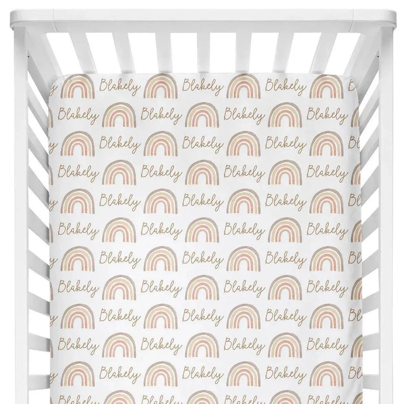 Sugar + Maple Personalized Crib Sheet | Rainbow Neutral - MacroBaby