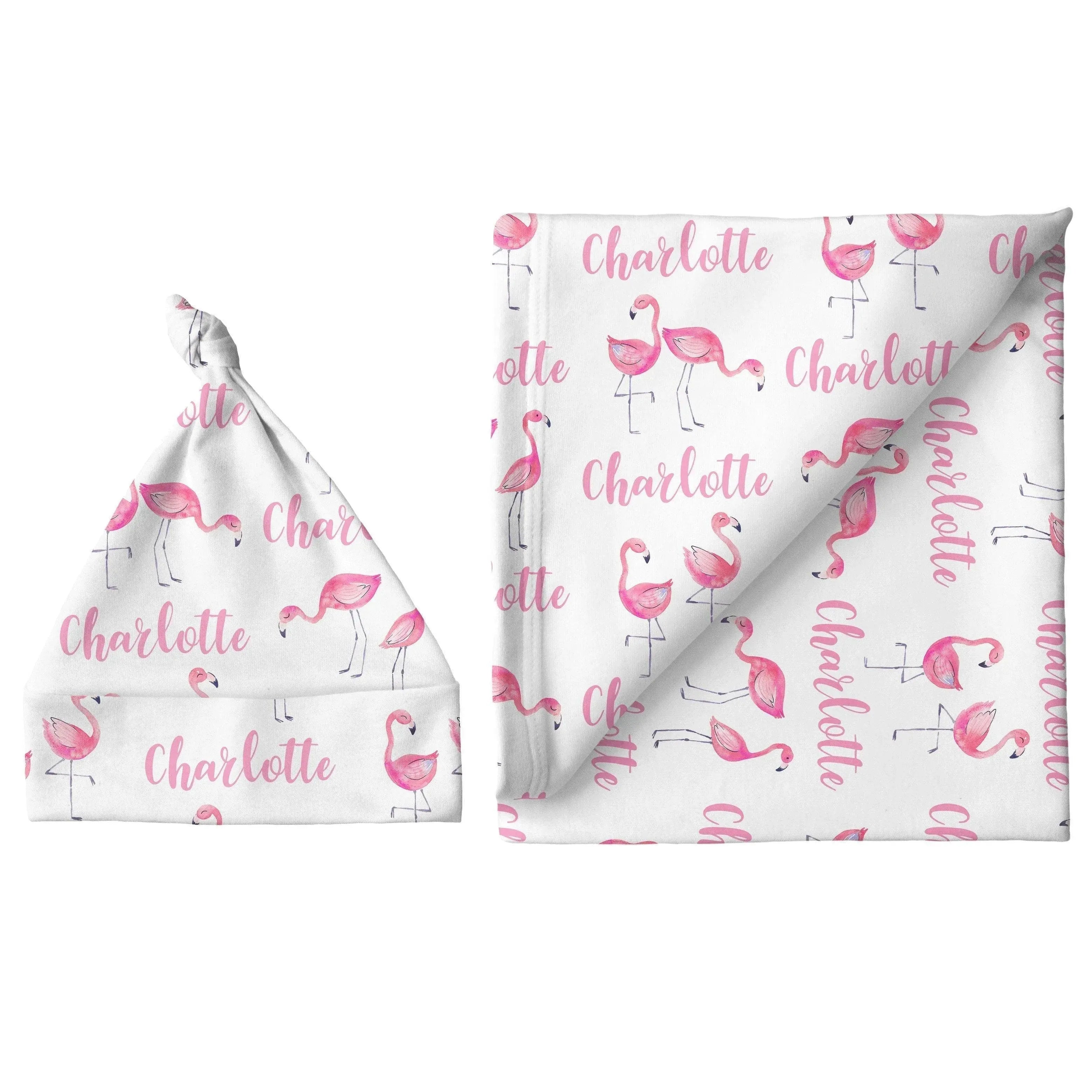 Sugar + Maple Personalized Large Blanket & Hat Set | Flamingo - MacroBaby