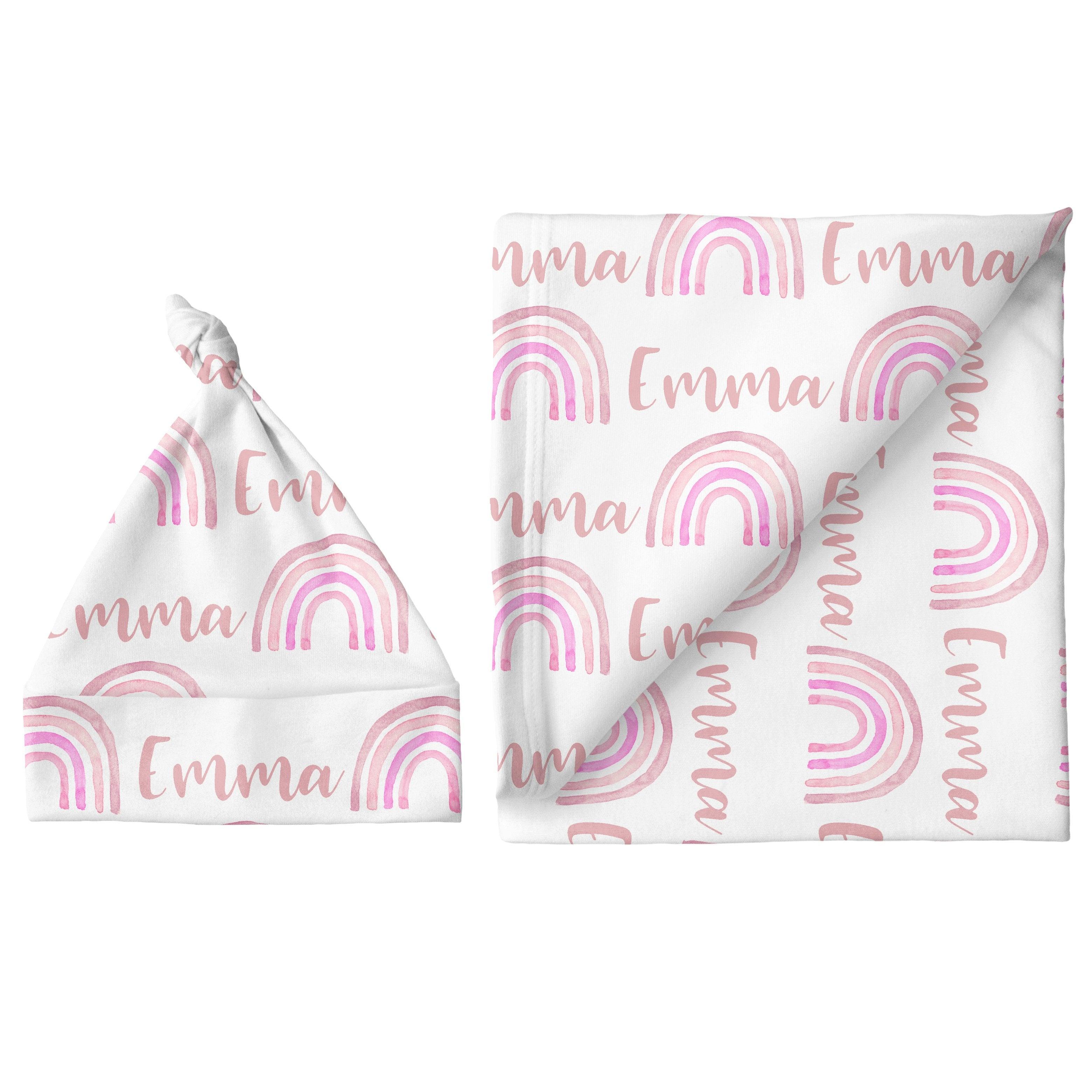Sugar + Maple Personalized Small Blanket & Hat Set | Rainbow Pink - MacroBaby