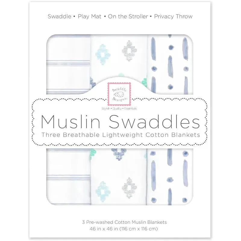 Swaddle Designs - 3Pk Muslin Swaddle Blankets, Indigo Denim Image 1