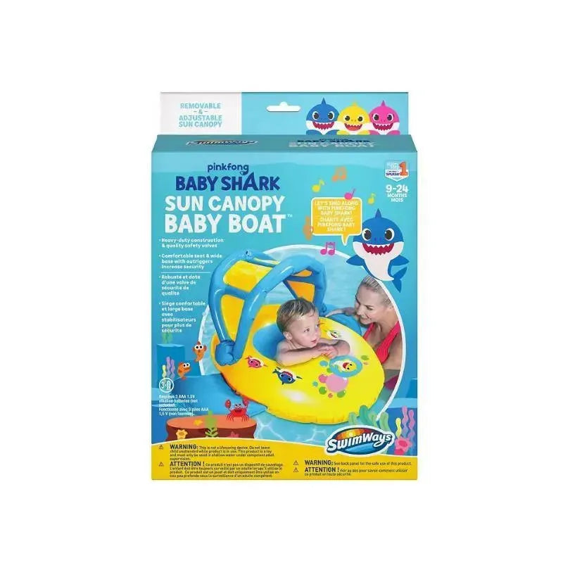 SwimWays Pinkfong Baby Shark Sun Canopy Baby Boat with Music Image 1