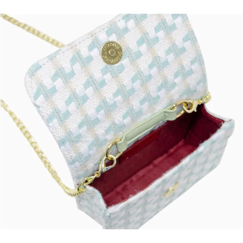 Tiny Treats - Tweed Pearl Handle Bow Purse, Blue Image 5