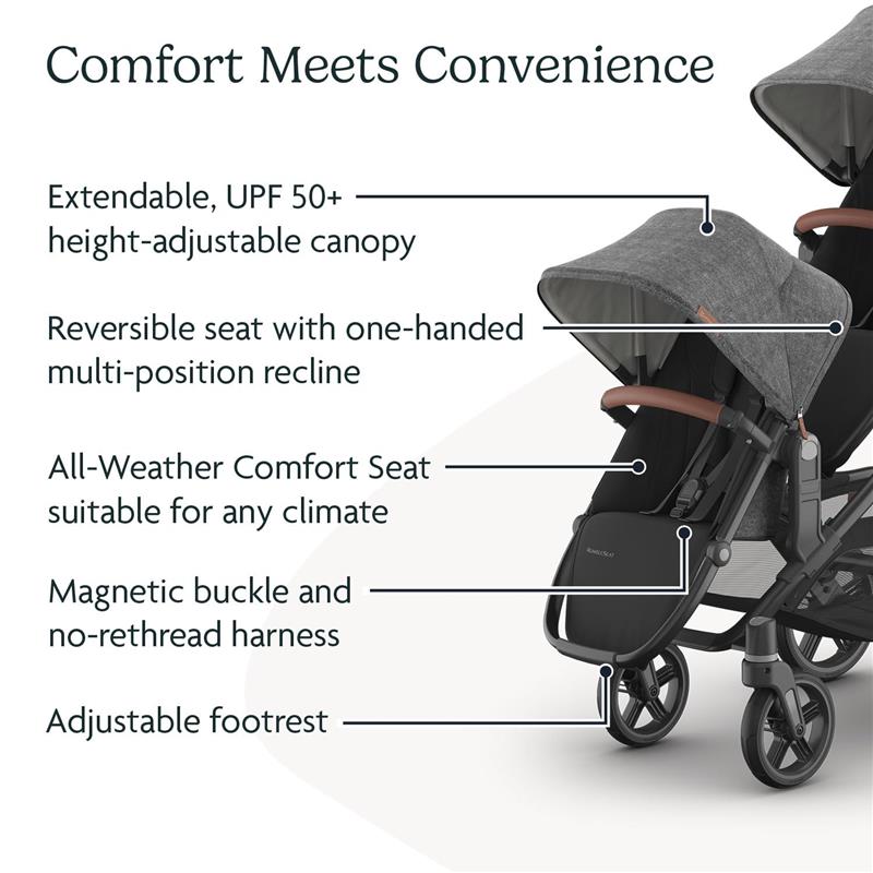 Uppababy - Rumbleseat V3 Second Lower Seat, Greyson (Charcoal Mélange/Carbon Frame/Saddle Leather) Image 3
