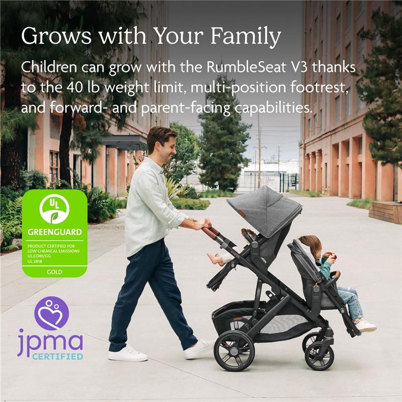Uppababy - Rumbleseat V3 Second Lower Seat, Greyson (Charcoal Mélange/Carbon Frame/Saddle Leather) Image 5