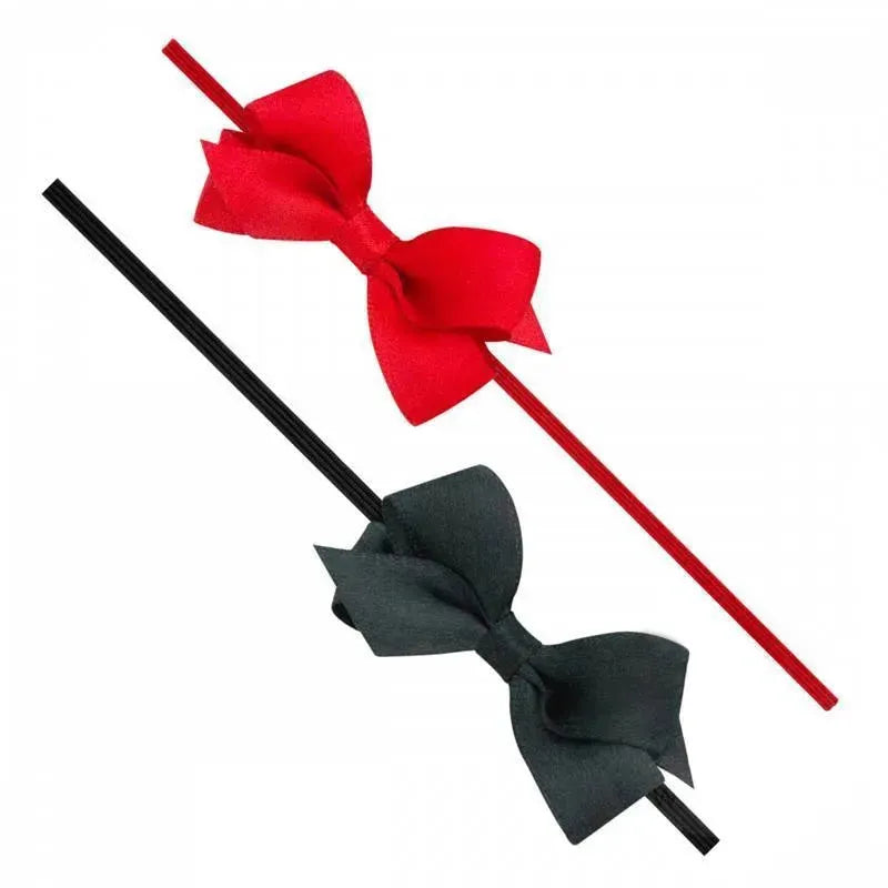 Wee Ones Two Wee Satin Bows On Bands - Red And Black Image 1