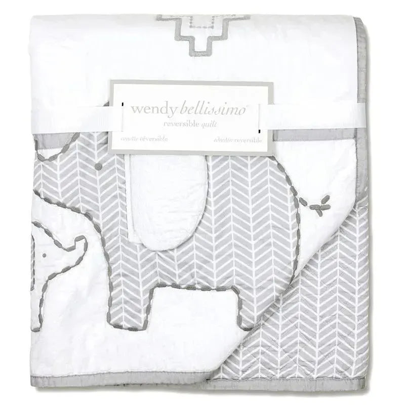 Wendy Bellissimo Hudson Elephant Reversible Quilt, Grey/White Image 2