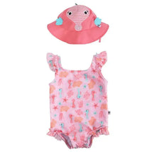 Zoocchini - 2Pk Baby Ruffled Swimsuit & Sun Hat Set, Seahorse Image 1