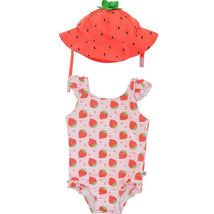 Zoocchini - 2Pk Baby Ruffled Swimsuit & Sun Hat Set, Strawberry Image 1