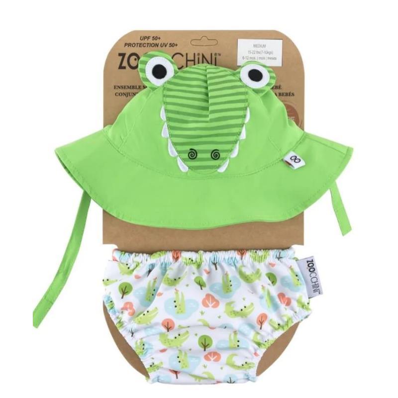 Zoocchini - Baby Swim Diaper & Sun Hat Set, Aidan The Alligator Image 2
