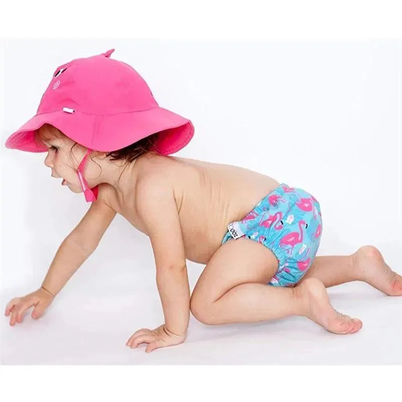 Traje De Baño Niñas Flamingo + Gorro Natacion + Gorro Sol