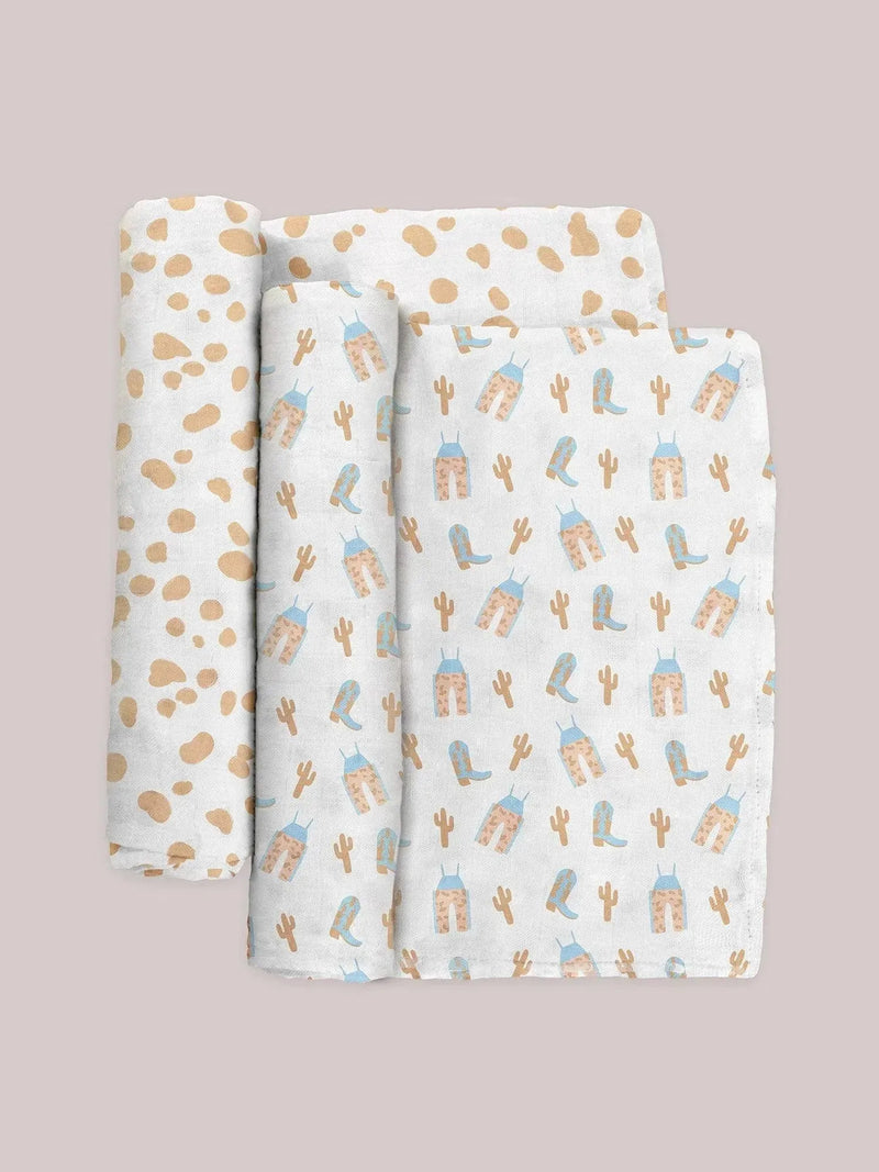 Swaddle Blanket Set - Howdy Partner Blue